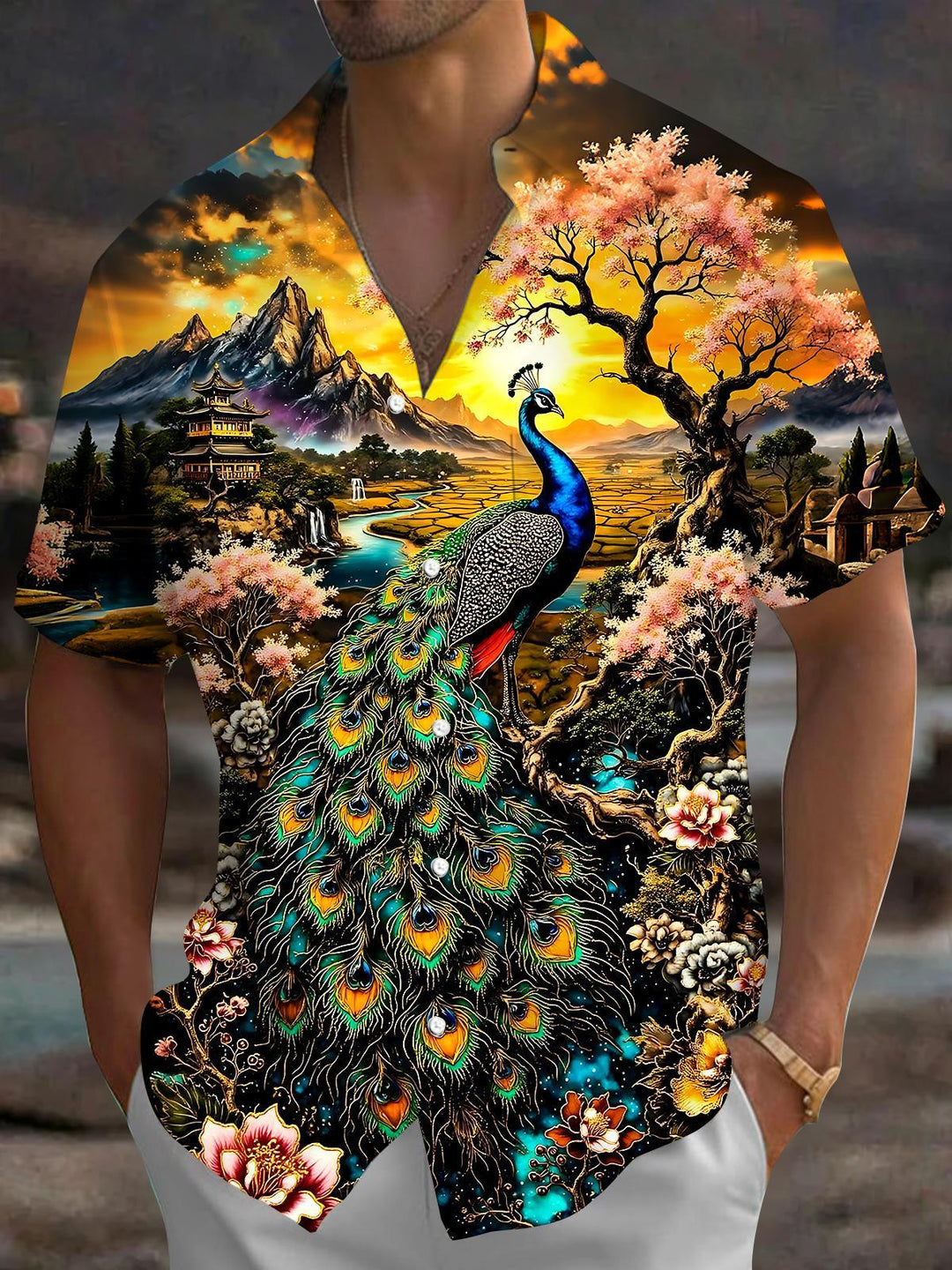 Peacock Men's Pocket Short Sleeve Shirts
