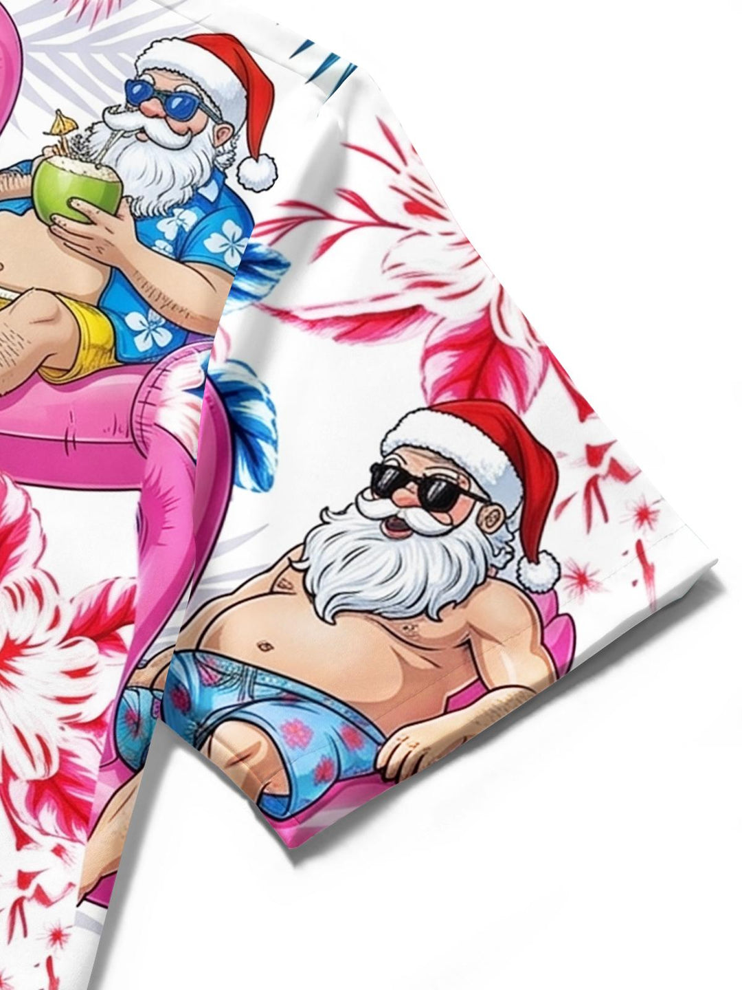 Hawaiian Flamingo Santa Claus Print Men's Pocket Short Sleeve Shirts
