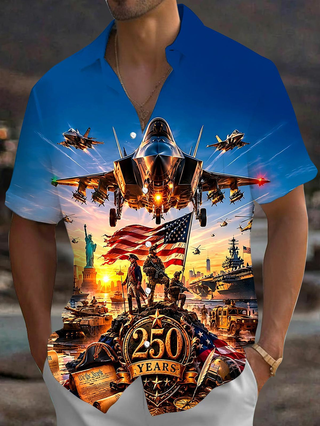 250 Years Fighter Aircraft Men's Pocket Short Sleeve Shirts