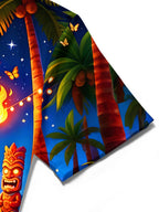 Fun Hawaiian Tiki Tribal Totem Torch Beach Party Night Men's Pocket Short Sleeve Shirts