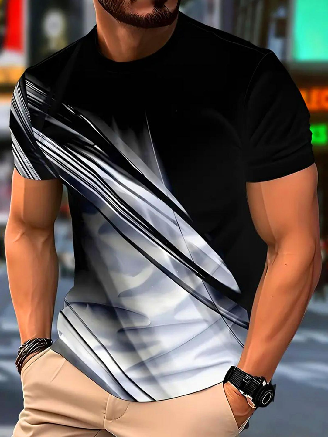 Abstract Gradient Round Neck Short Sleeve Men's T-shirt