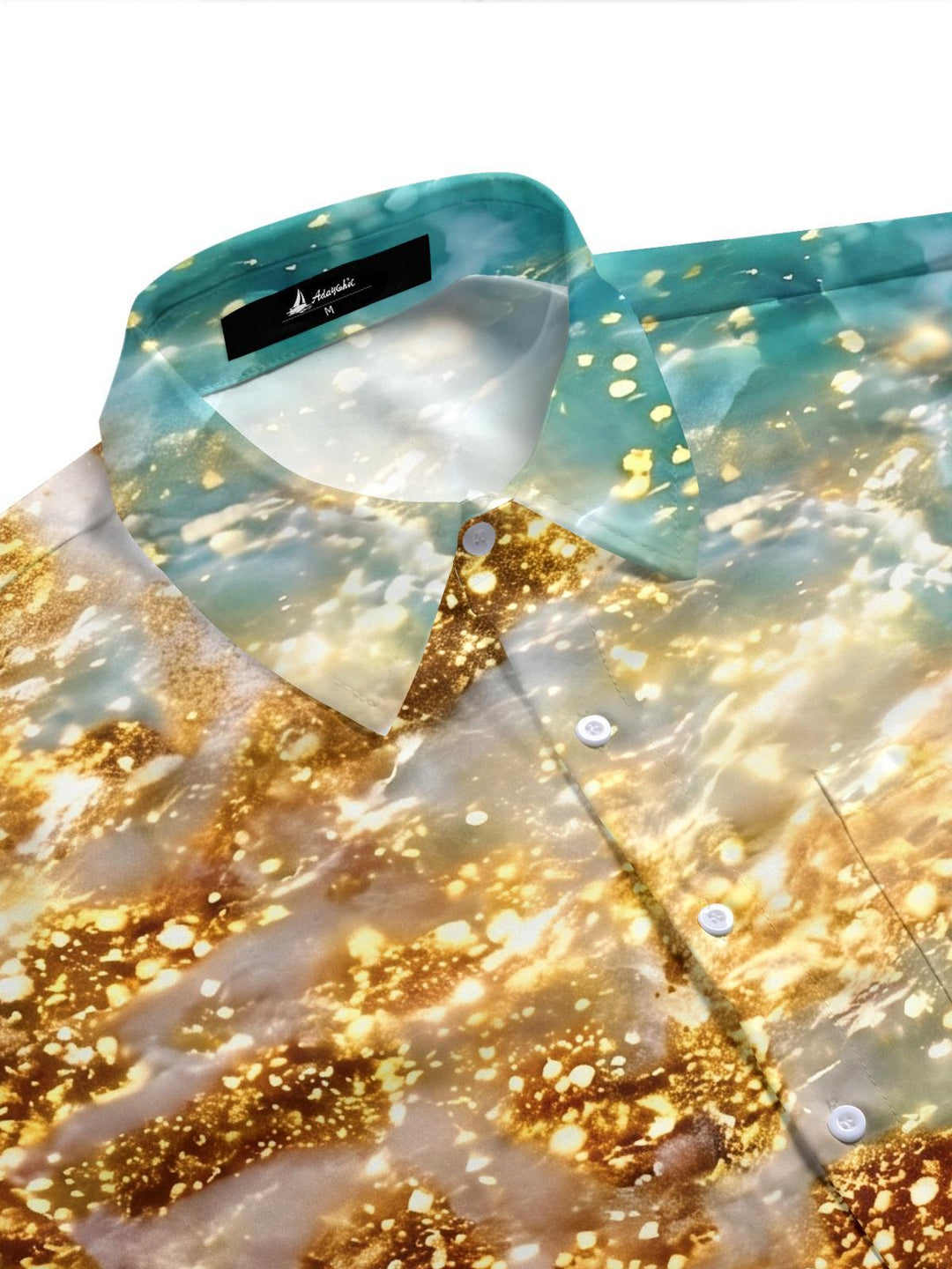 Art Abstract Shiny Gilded Wave Beach Men's Pocket Short Sleeve Shirts