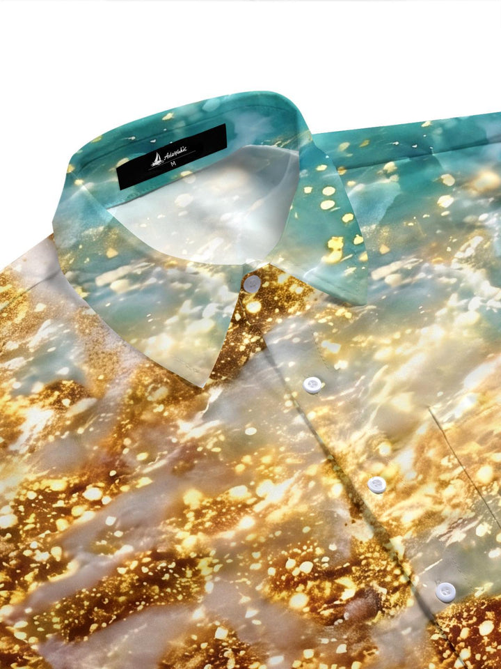 Art Abstract Shiny Gilded Wave Beach Men's Pocket Short Sleeve Shirts