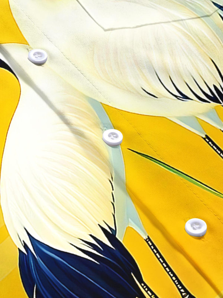 Red-Crowned Crane Sunset Men's Pocket Short Sleeve Shirts