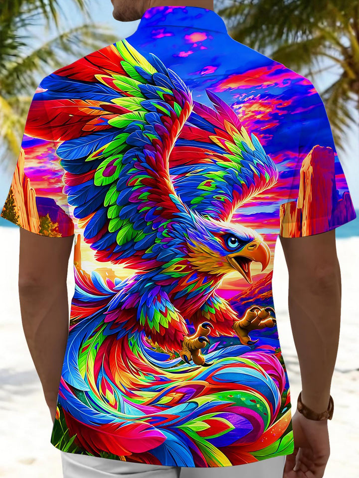 Art Colorful Sunset Eagle Men's Pocket Short Sleeve Shirts