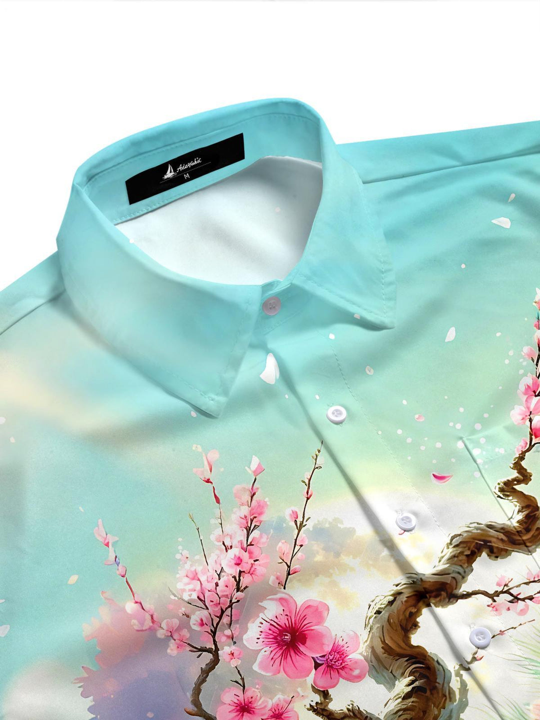 Cherry Blossom And Peacock Men's Pocket Short Sleeve Shirts
