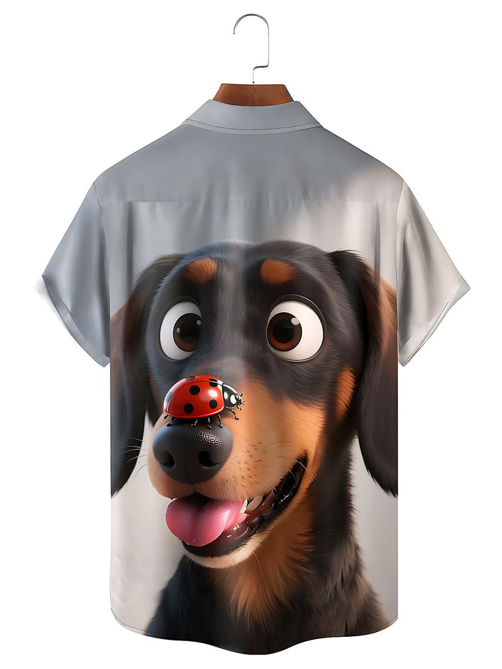 Dog Ladybug Men's Pocket Short Sleeve Shirts