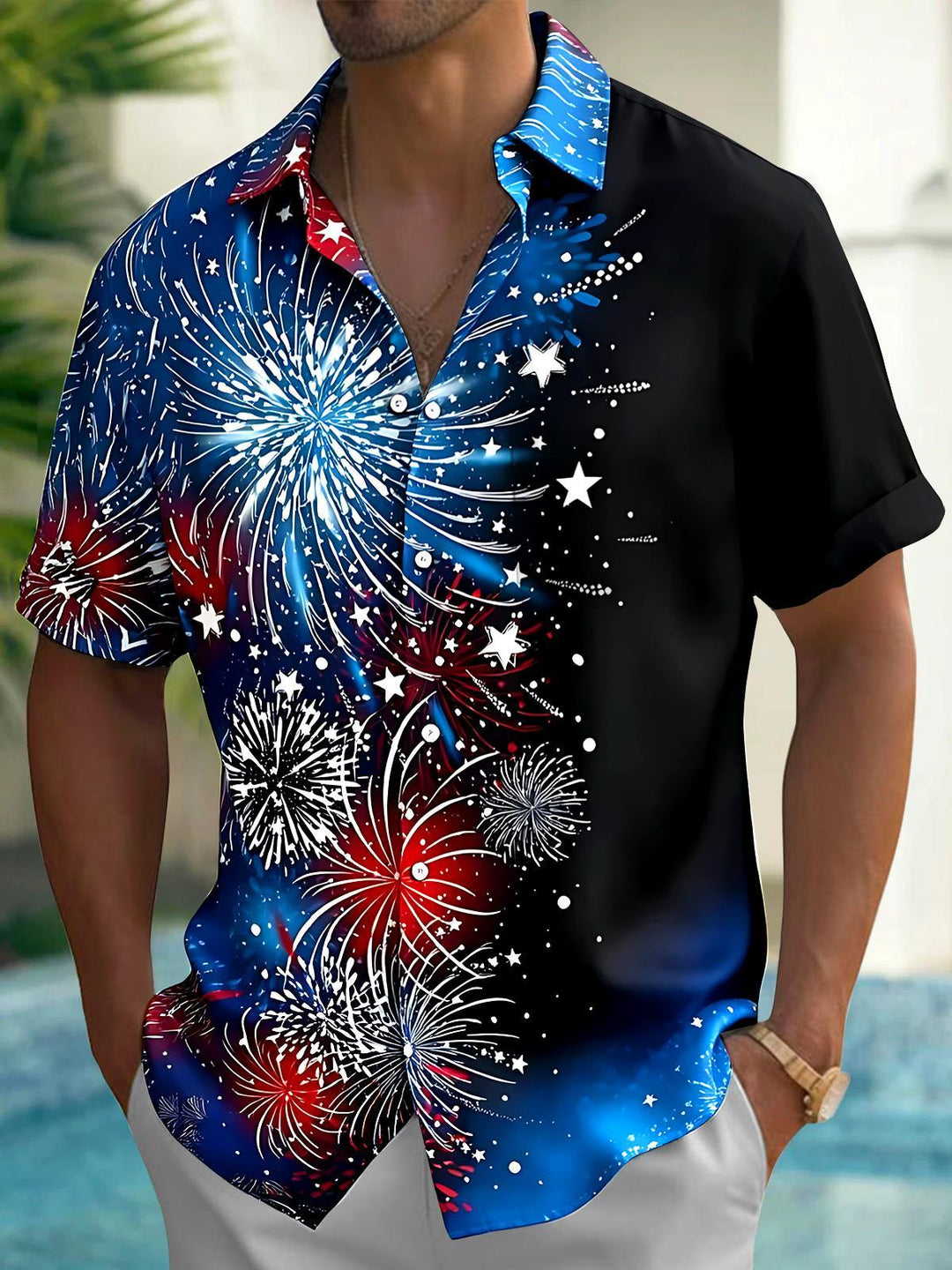 Independence Fireworks Men's Pocket Short Sleeve Shirts