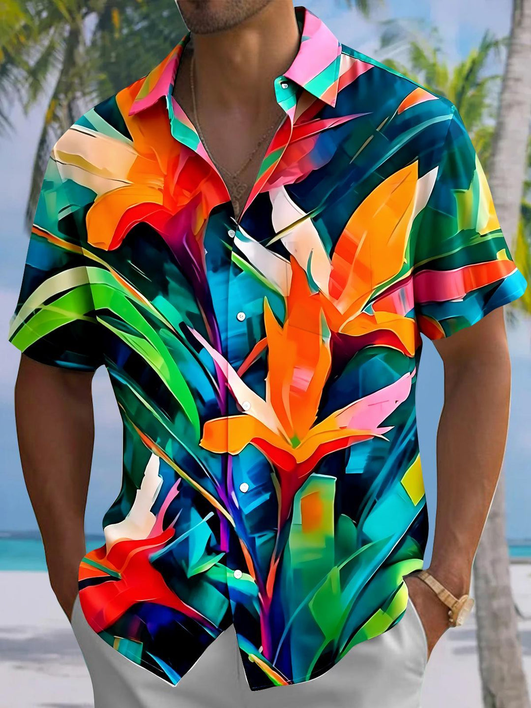 Hawaiian Floral Men's Pocket Short Sleeve Shirts