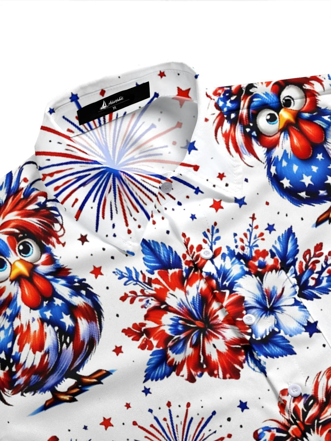 Independence Day Funny Patriotic Chicken American Flag Print Men's Pocket Short Sleeve Shirts