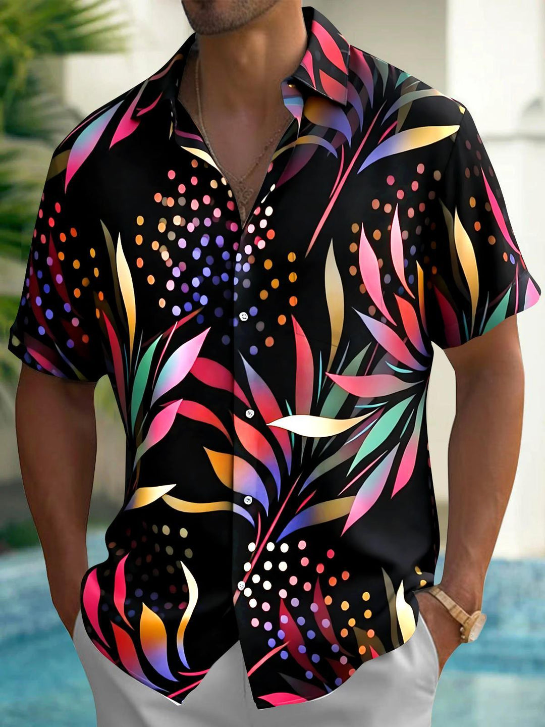 Hawaiian Leaf Men's Pocket Short Sleeve Shirts