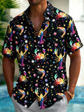 Crab Lobster Print Men's Pocket Short Sleeve Shirts