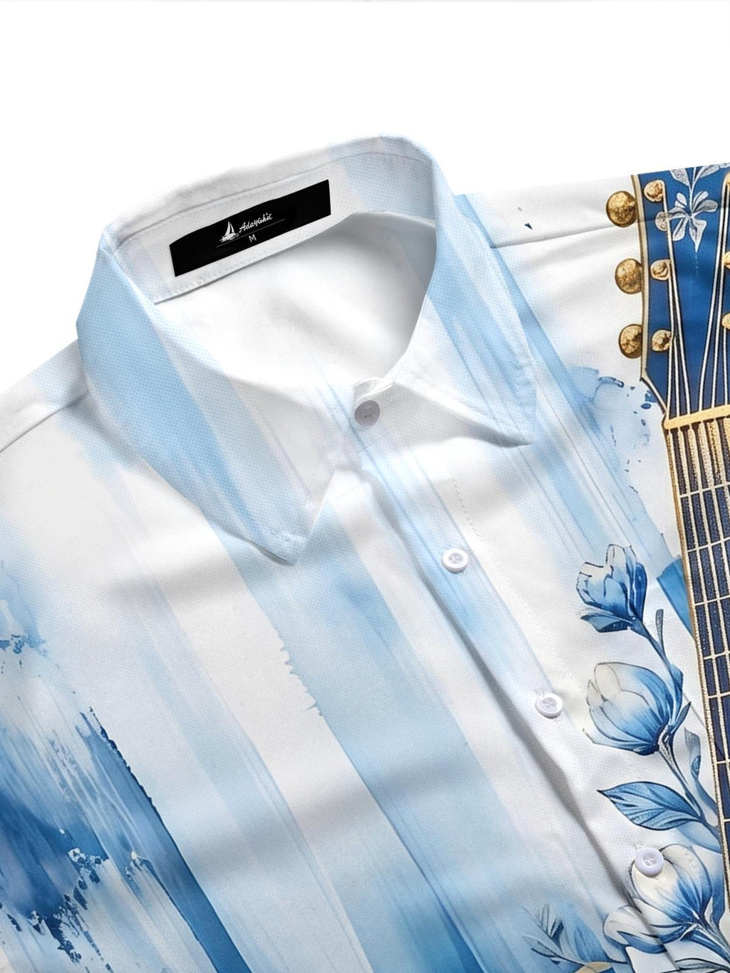 Blue Floral Guitar Gradient Abstract Music Men's Pocket Short Sleeve Shirts