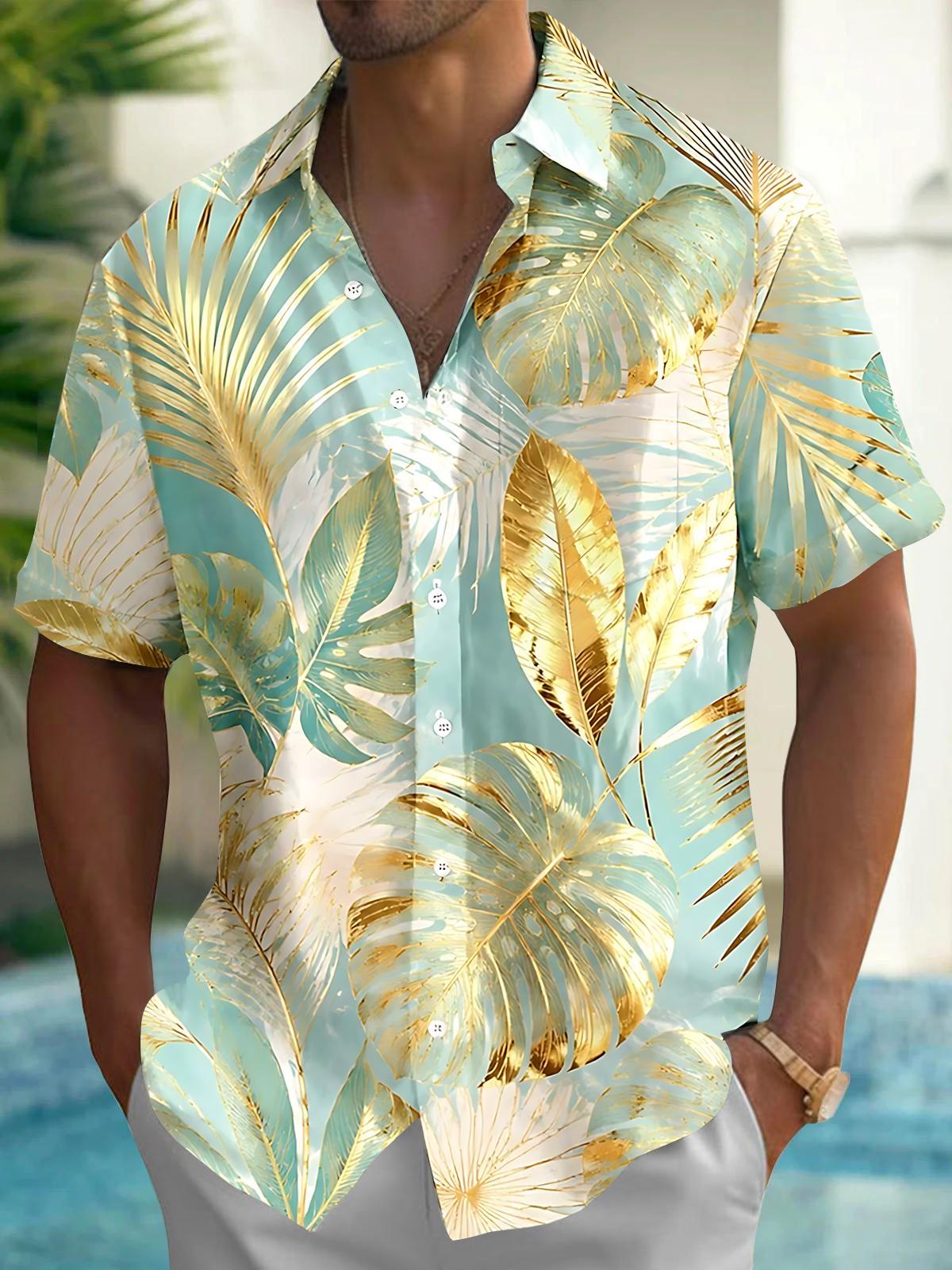 Hawaiian Leaf Men's Pocket Short Sleeve Shirts