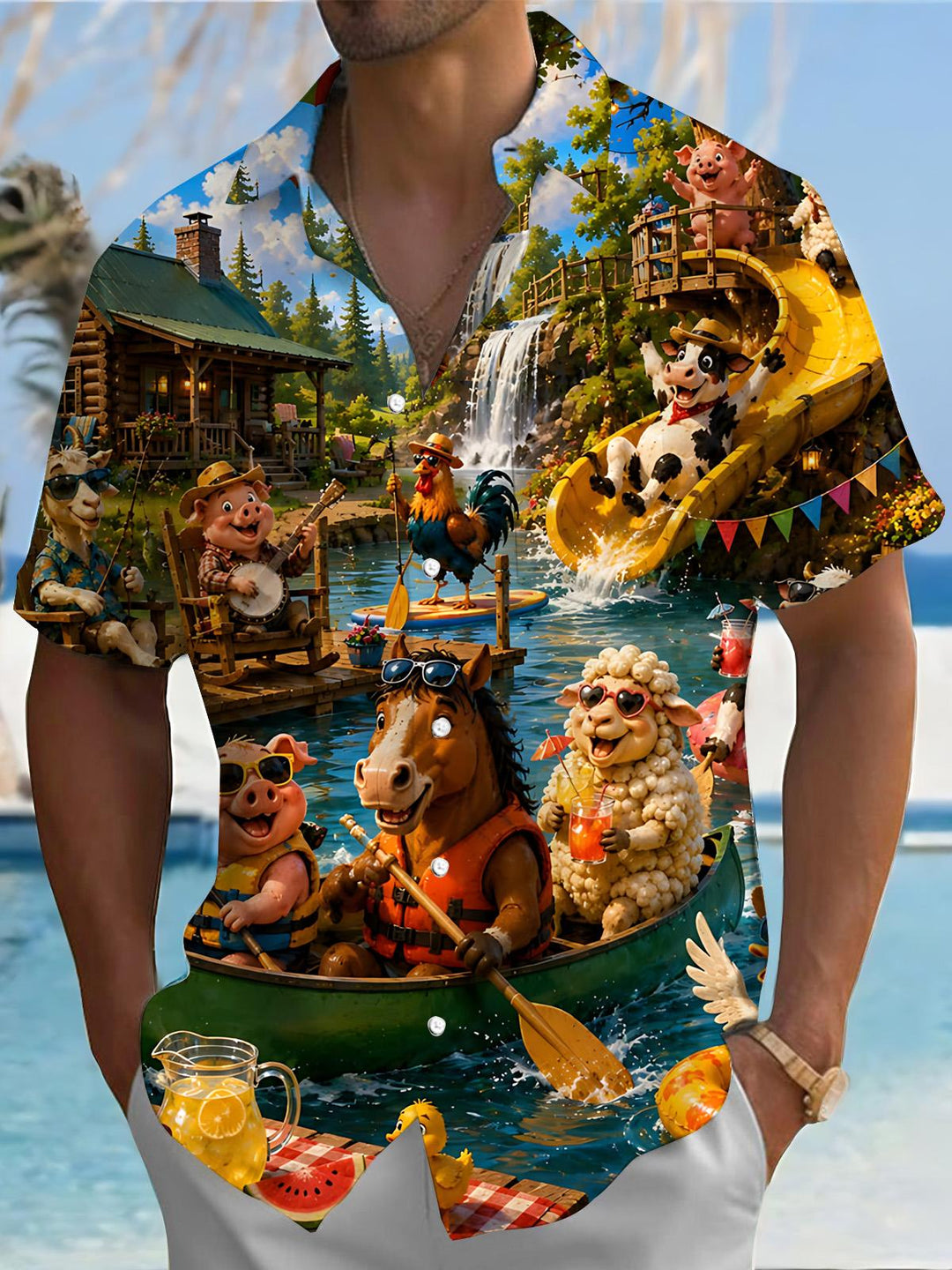 Animal Print Men's Pocket Short Sleeve Shirts