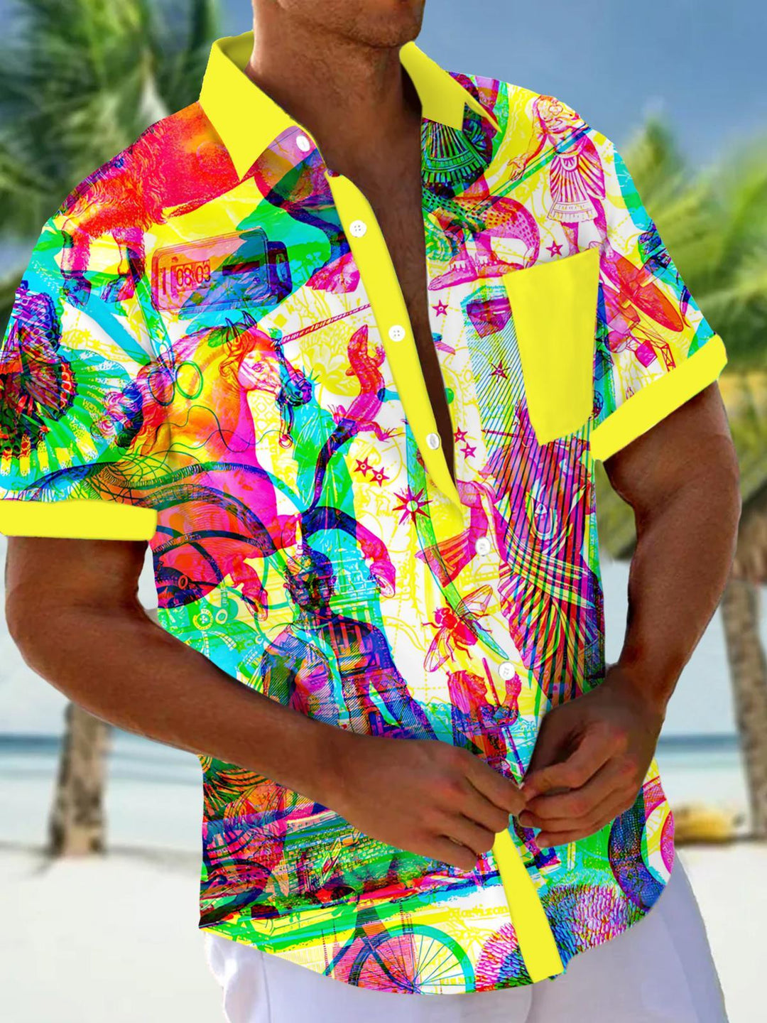 Abstract Art Print Men's Pocket Short Sleeve Shirts