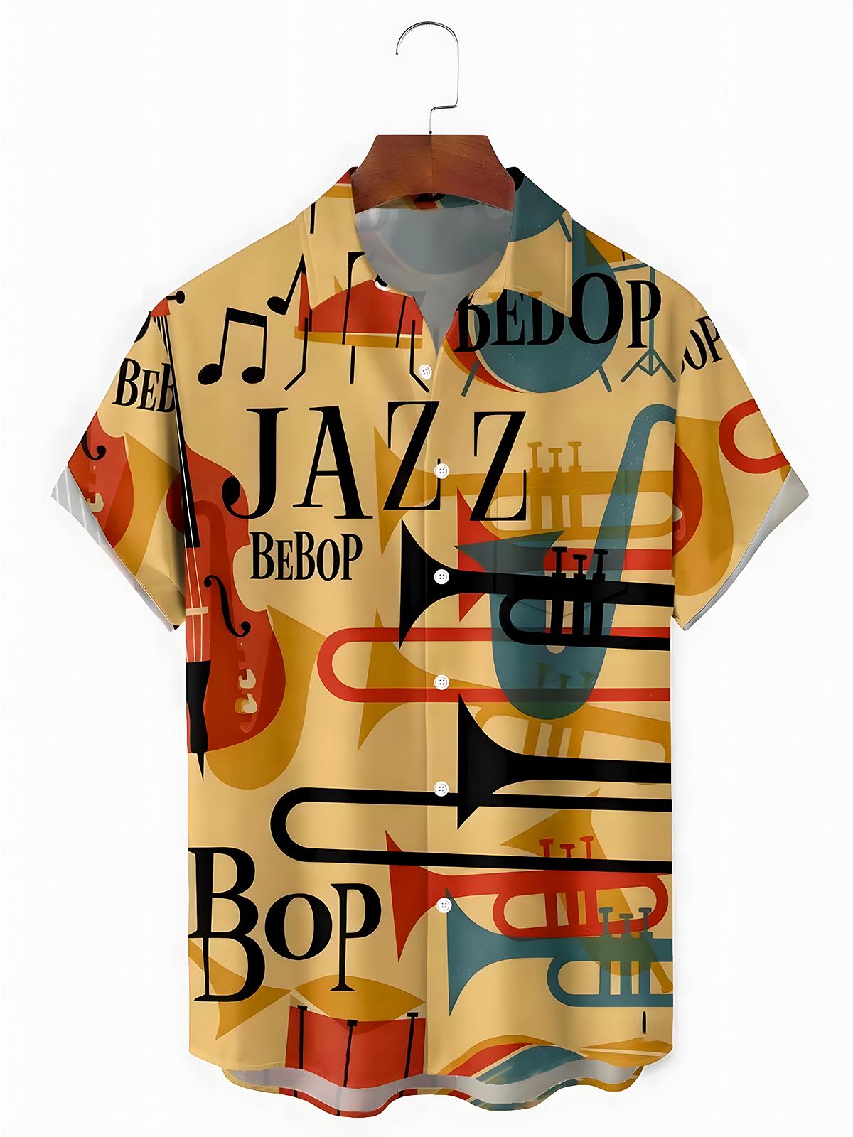 Retro Music Jazz Men's Pocket Short Sleeve Shirts