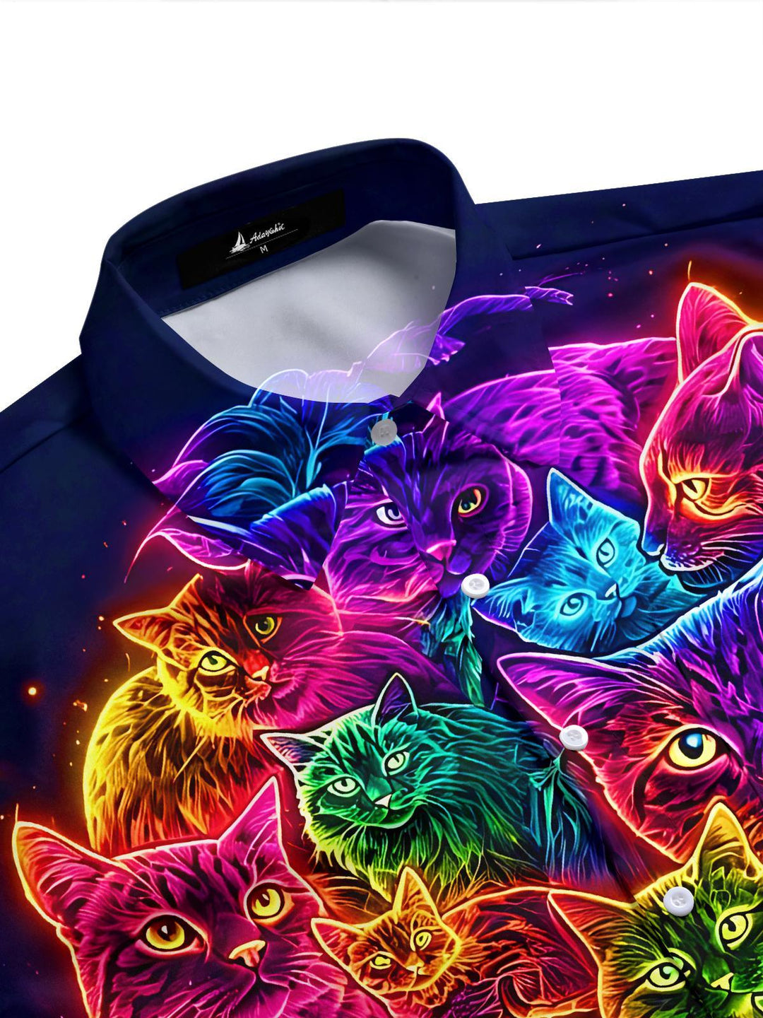 Funny Neon Colorful Skull Cat Luminous Dark Men's Pocket Short Sleeve Shirts