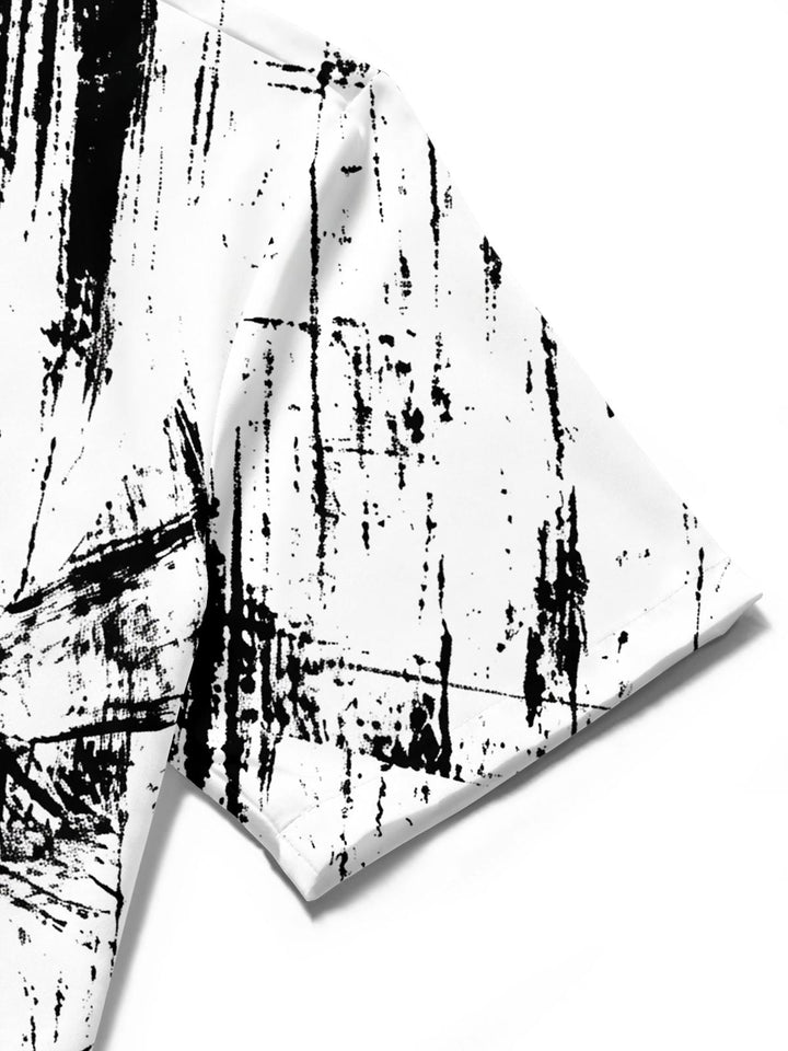 Black And White Abstract Tie Dye Brushstroke Men's Pocket Short Sleeve Shirts