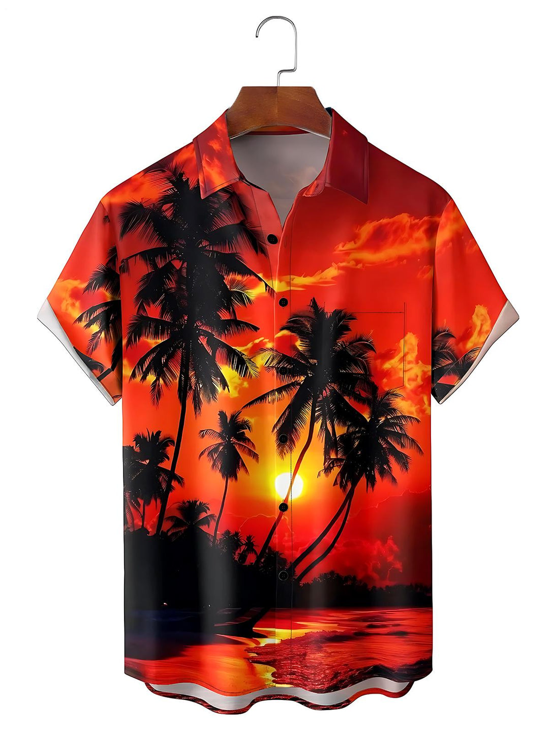 Hawaiian Sunset Coconut Tree Men's Pocket Short Sleeve Shirts