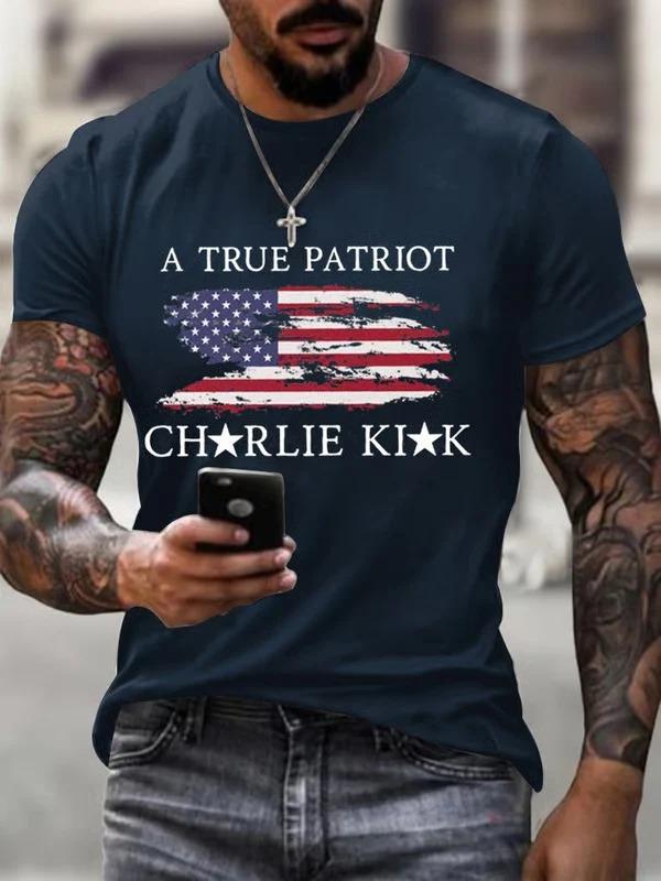 A Ture Patriot Charlie Kirk Round Neck Short Sleeve Men's T-shirt