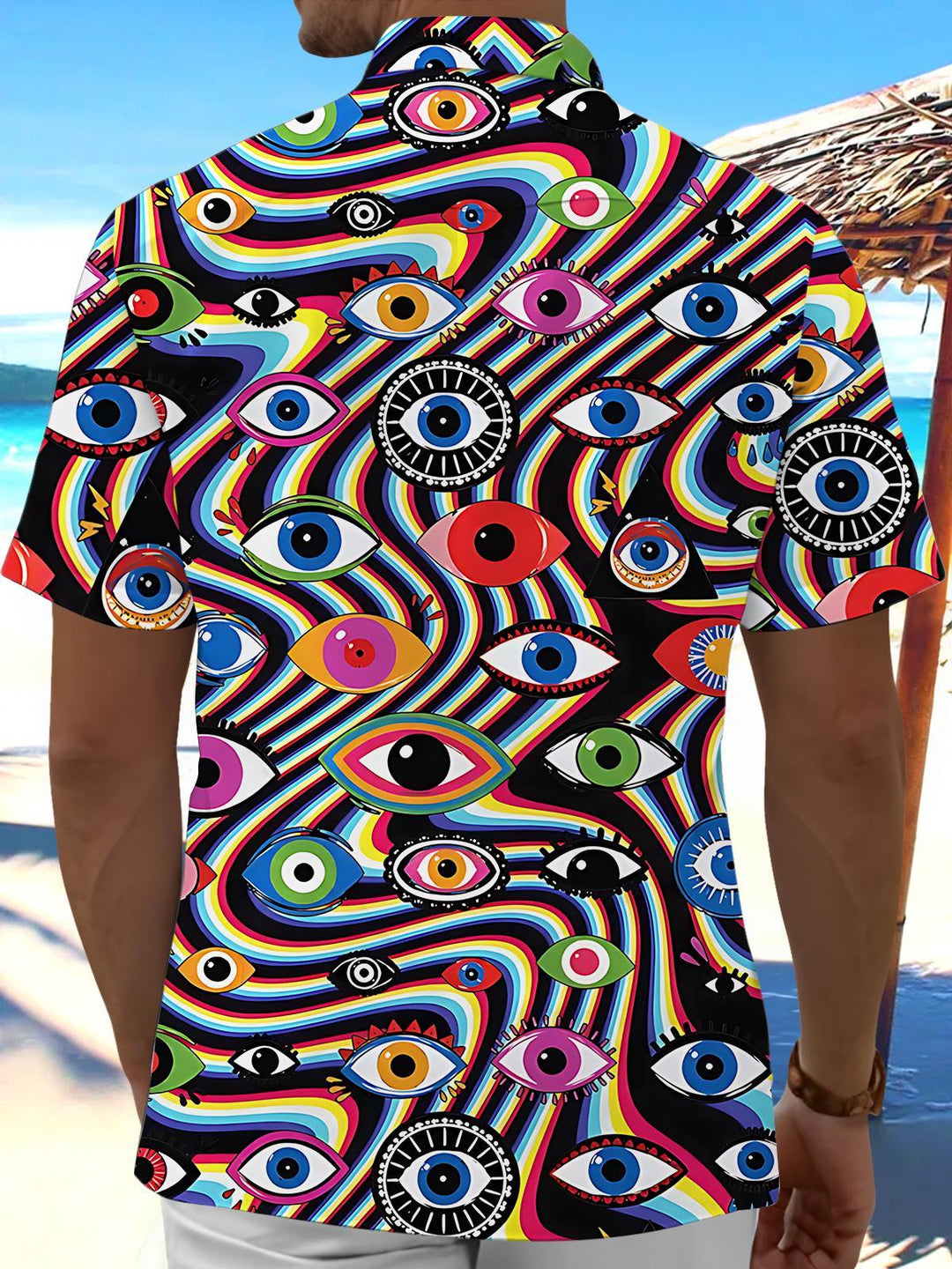 Abstract Eye Print Men's Pocket Short Sleeve Shirts