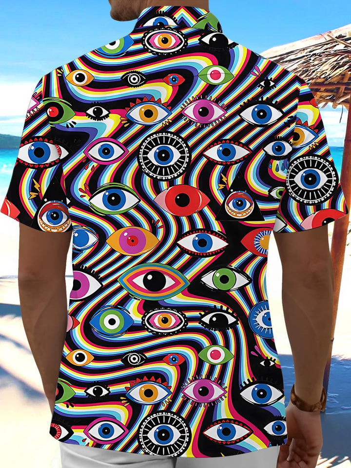 Abstract Eye Print Men's Pocket Short Sleeve Shirts