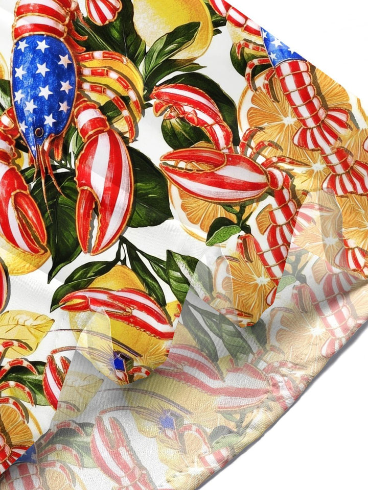 Independence Day American Flag Lobster Hawaiian Print Men's Pocket Short Sleeve Shirts