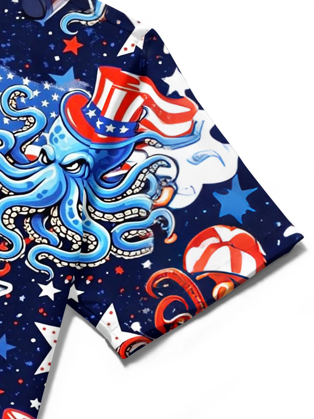 Independence Day Octopus American Flag Print Men's Pocket Short Sleeve Shirts