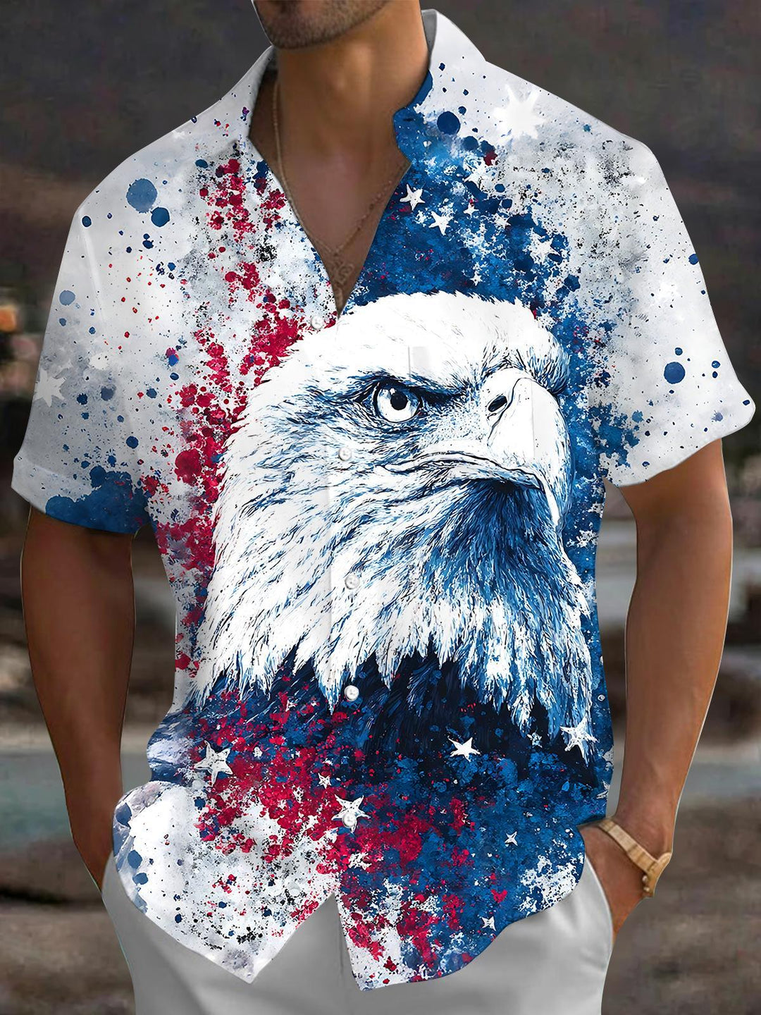 Retro Eagle Men's Pocket Short Sleeve Shirts