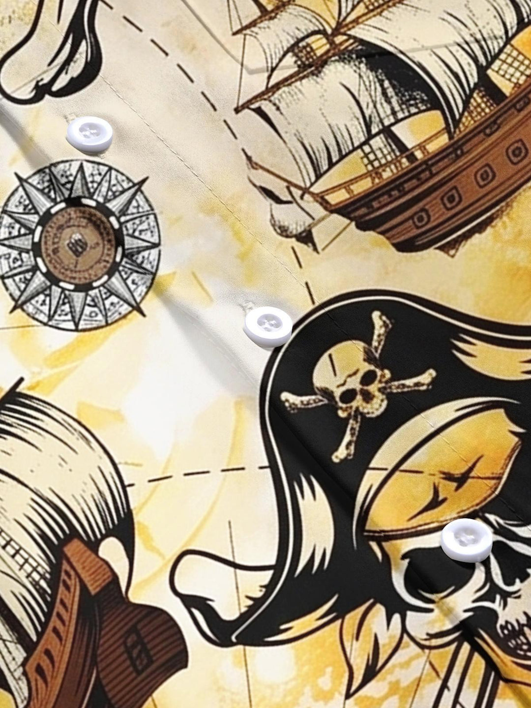 Pirate Skull Boat Print Men's Pocket Short Sleeve Shirts
