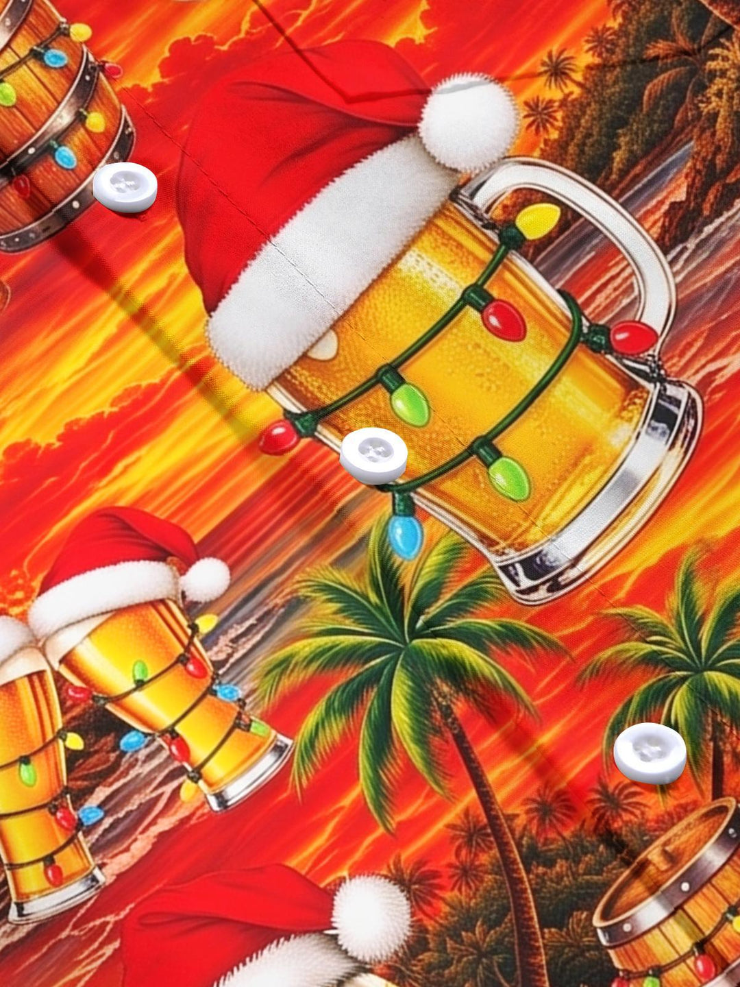 Christmas Beer Hawaiian Print Men's Pocket Short Sleeve Shirts