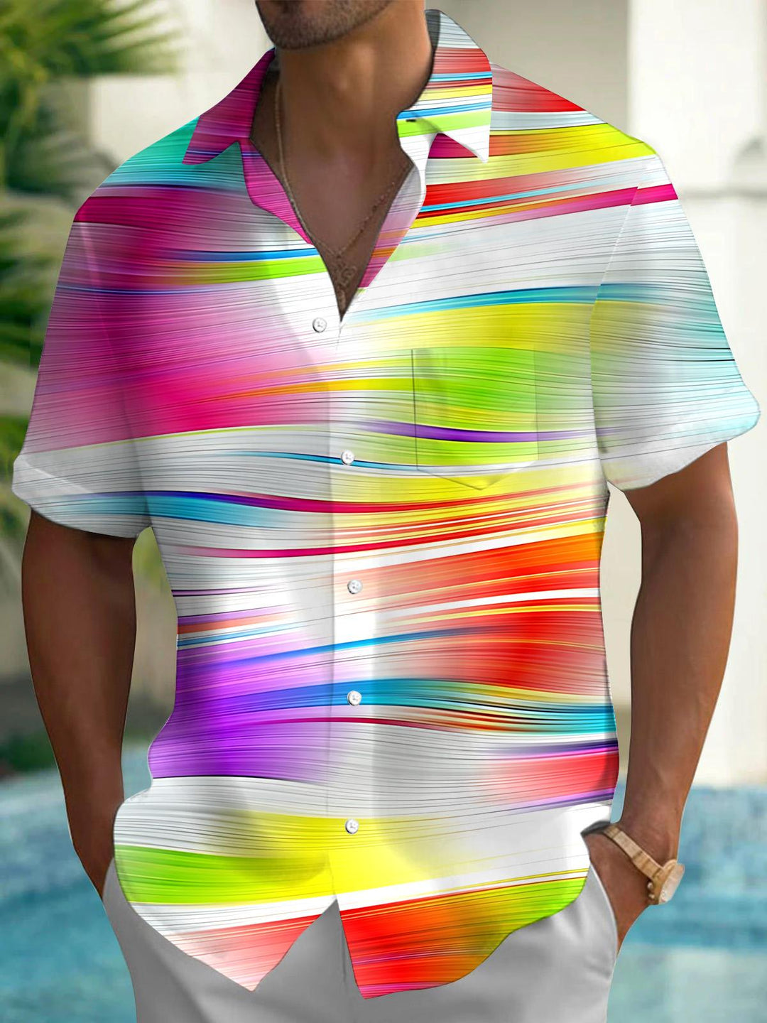 Gradient Print Men's Pocket Short Sleeve Shirts