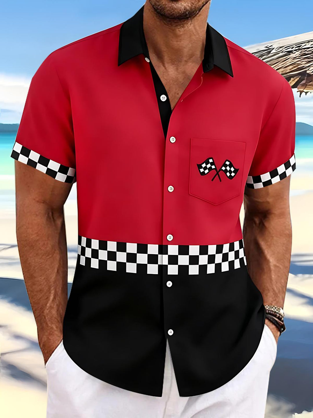 Racing Car Geometry Men's Pocket Short Sleeve Shirts