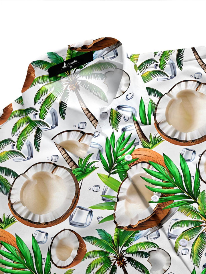 Hawaiian Coconut Palm Tree Print Men's Pocket Short Sleeve Shirts