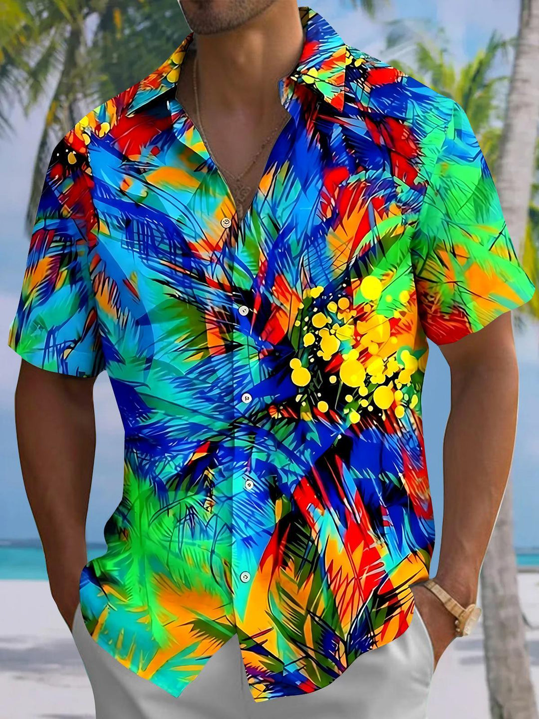 Hawaiian Coconut Tree Men's Pocket Short Sleeve Shirts