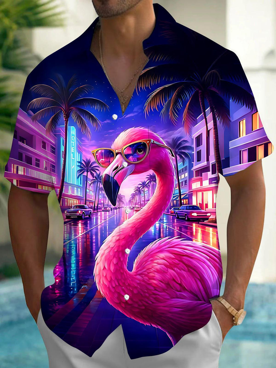 Hawaiian Flamingo Men's Pocket Short Sleeve Shirts