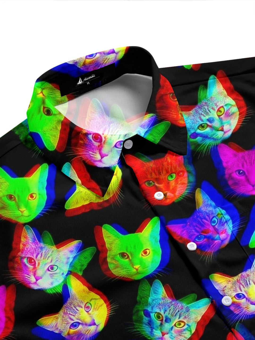 Colorful Cat Print Men's Pocket Short Sleeve Shirts