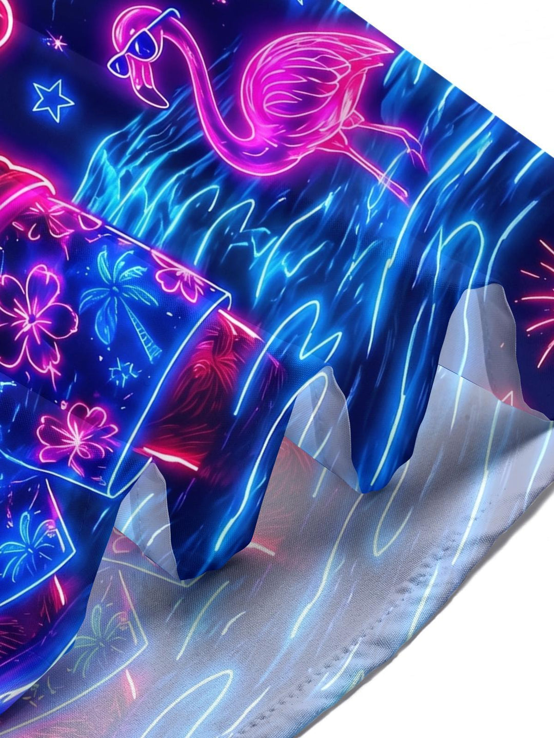 Hawaiian Neon Summer Christmas Flamingo & Palm Tree Men's Pocket Short Sleeve Shirts