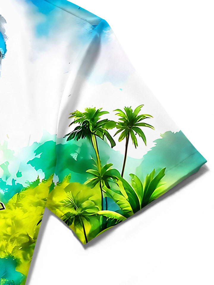 Hawaiian Coconut Tree Train Men's Pocket Short Sleeve Shirts