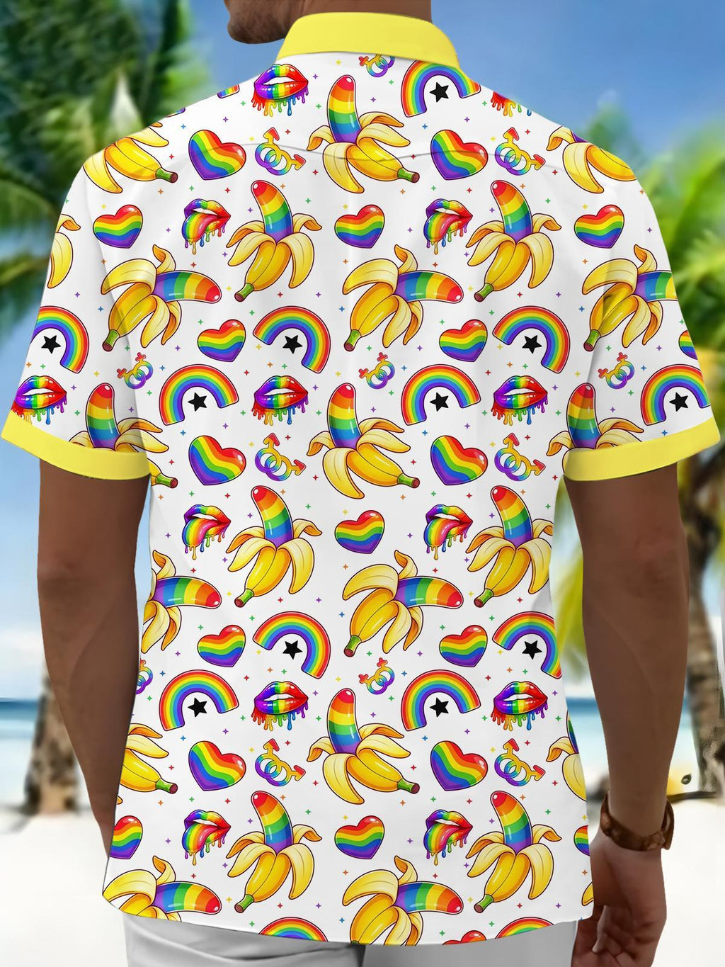 Funny Colorful Banana Print Men's Pocket Short Sleeve Shirts