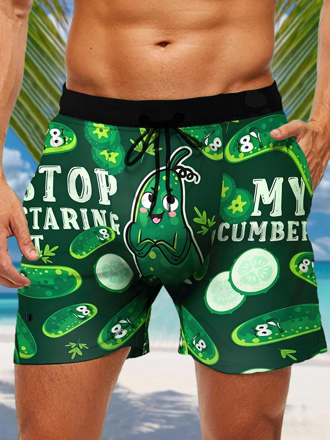 Funny Cucumber Men's Print Pocket Shorts