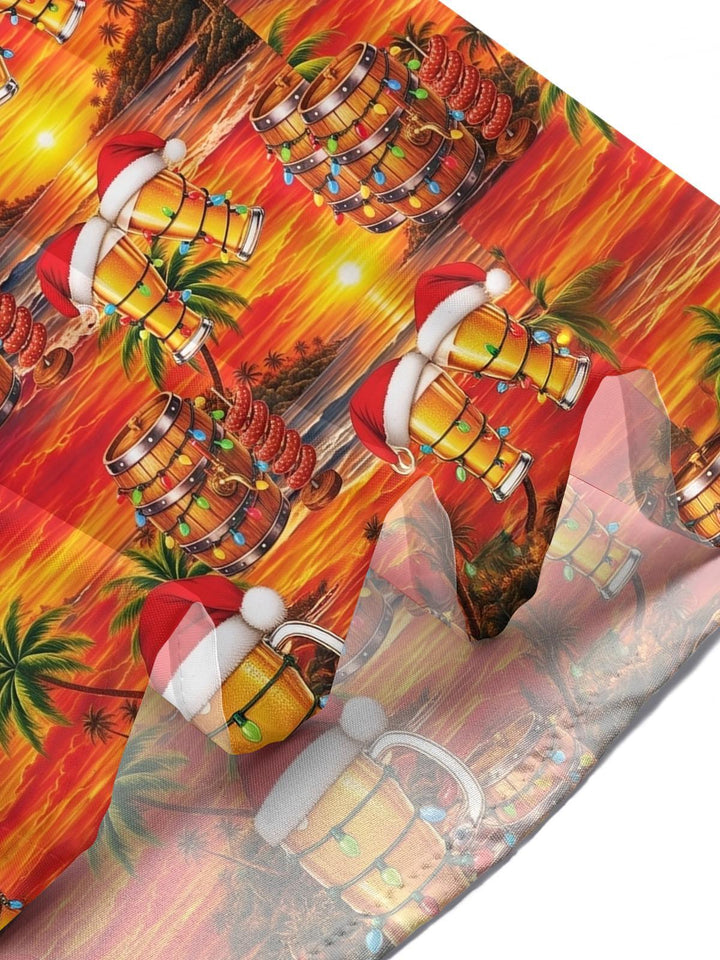 Christmas Beer Hawaiian Print Men's Pocket Short Sleeve Shirts