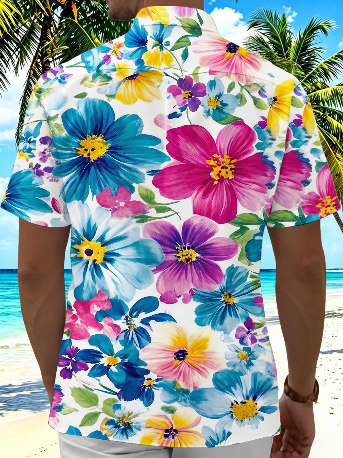 Hawaiian Colorful Tropical Floral Men's Pocket Short Sleeve Shirts
