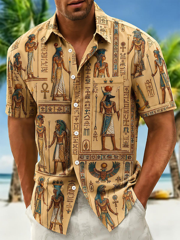 Ancient Egyptian Hieroglyphs Totem Men's Pocket Short Sleeve Shirts