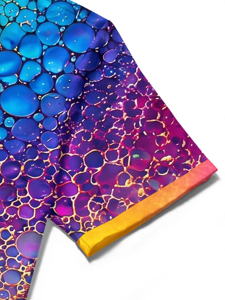 Colorful Gradient Gold Foil Abstract Bubble Texture Men's Pocket Short Sleeve Shirts