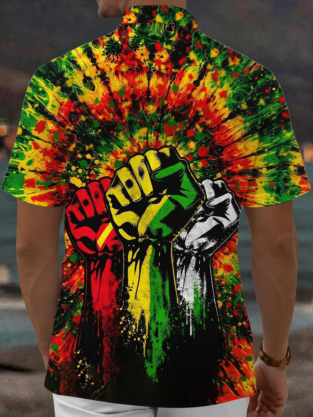 Tie Dye Fist Print Men's Pocket Short Sleeve Shirts