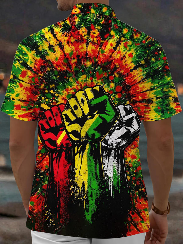 Tie Dye Fist Print Men's Pocket Short Sleeve Shirts