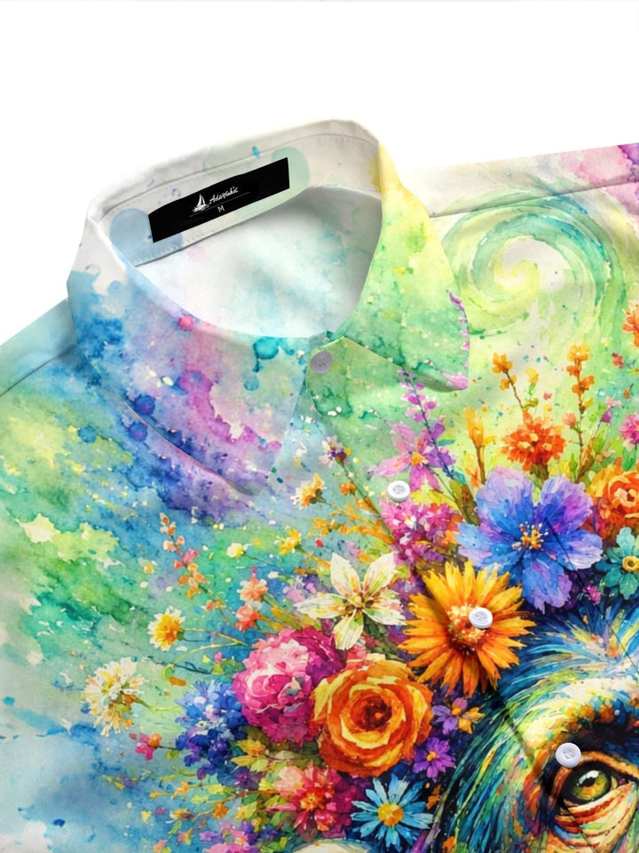 Chimpanzee Flower Print Men's Pocket Short Sleeve Shirts