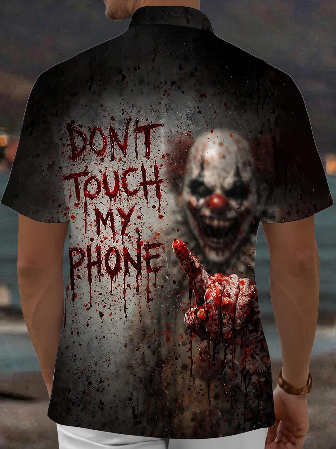 Scary Clown Print Men's Pocket Short Sleeve Shirts
